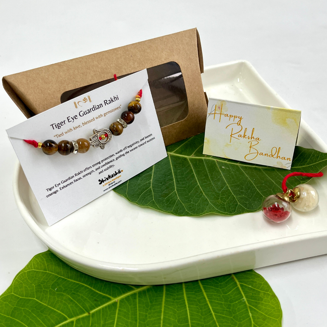 Tiger Eye Rakhi with Hamsa Charm – Protection & Power