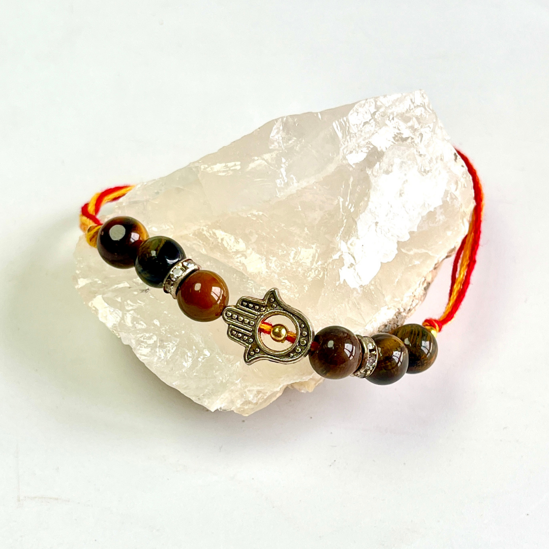 Tiger Eye Rakhi with Hamsa Charm – Protection & Power