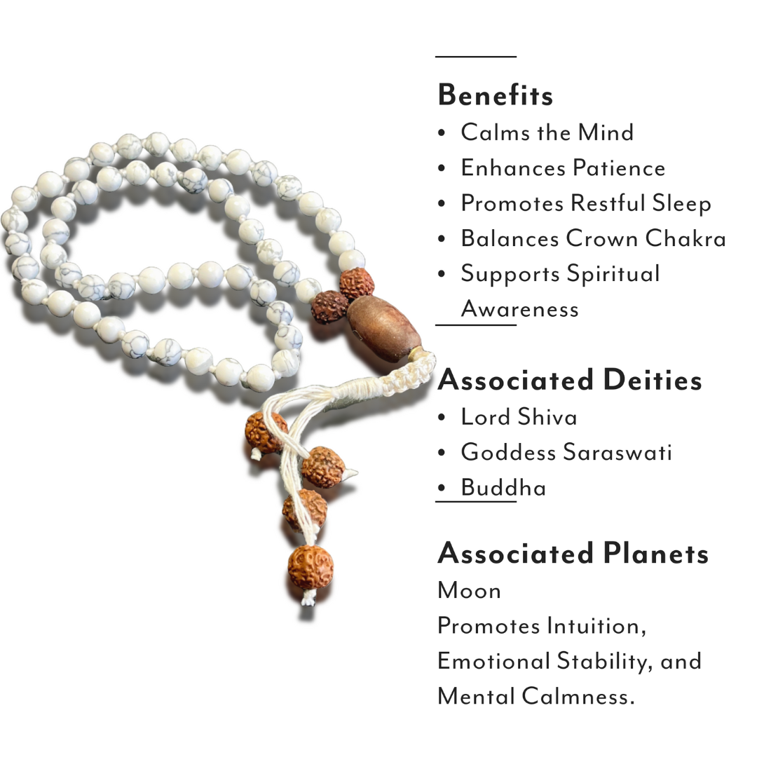 Howlite Japa Mala For Calmness, Awareness & Balance (54 Beads)