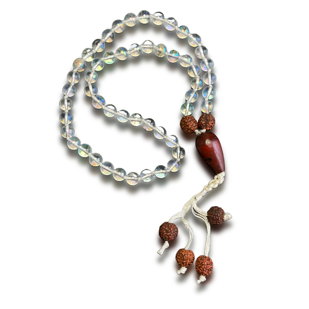 Aura Quartz Japa Mala For Energy Alignment, Positivity & spiritual Awakening (54 beads)