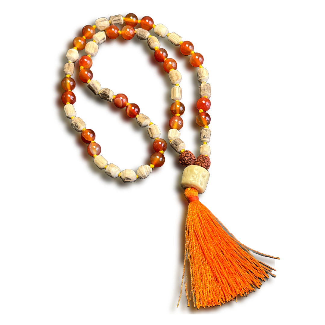 Tulsi and Carnelian Japa Mala For Devotion, Strength & transformation (54 Beads)