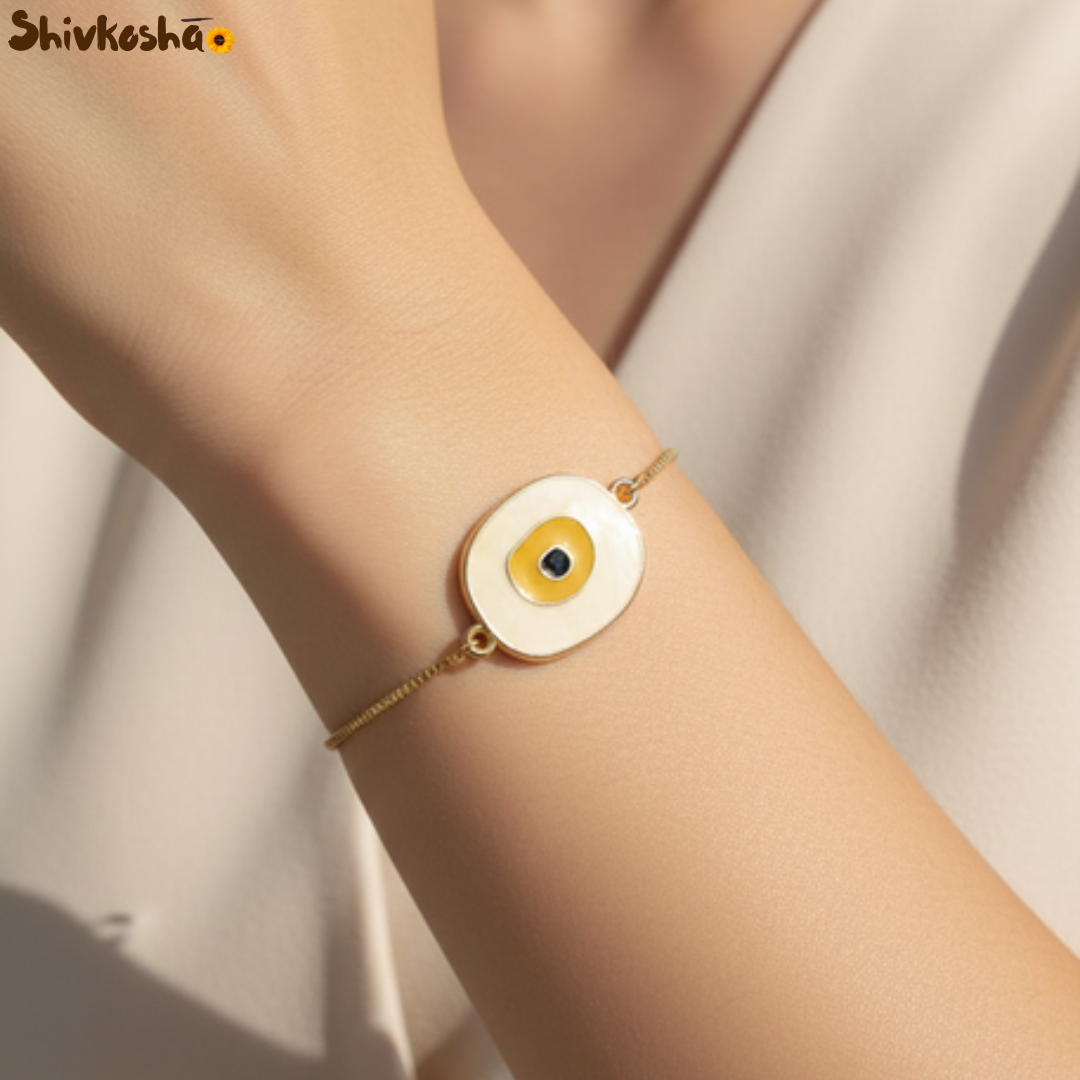 Shivkosha Golden Nazar Evil Eye Bracelet – Adjustable Luxury Protection Charm for Positivity & Good Luck