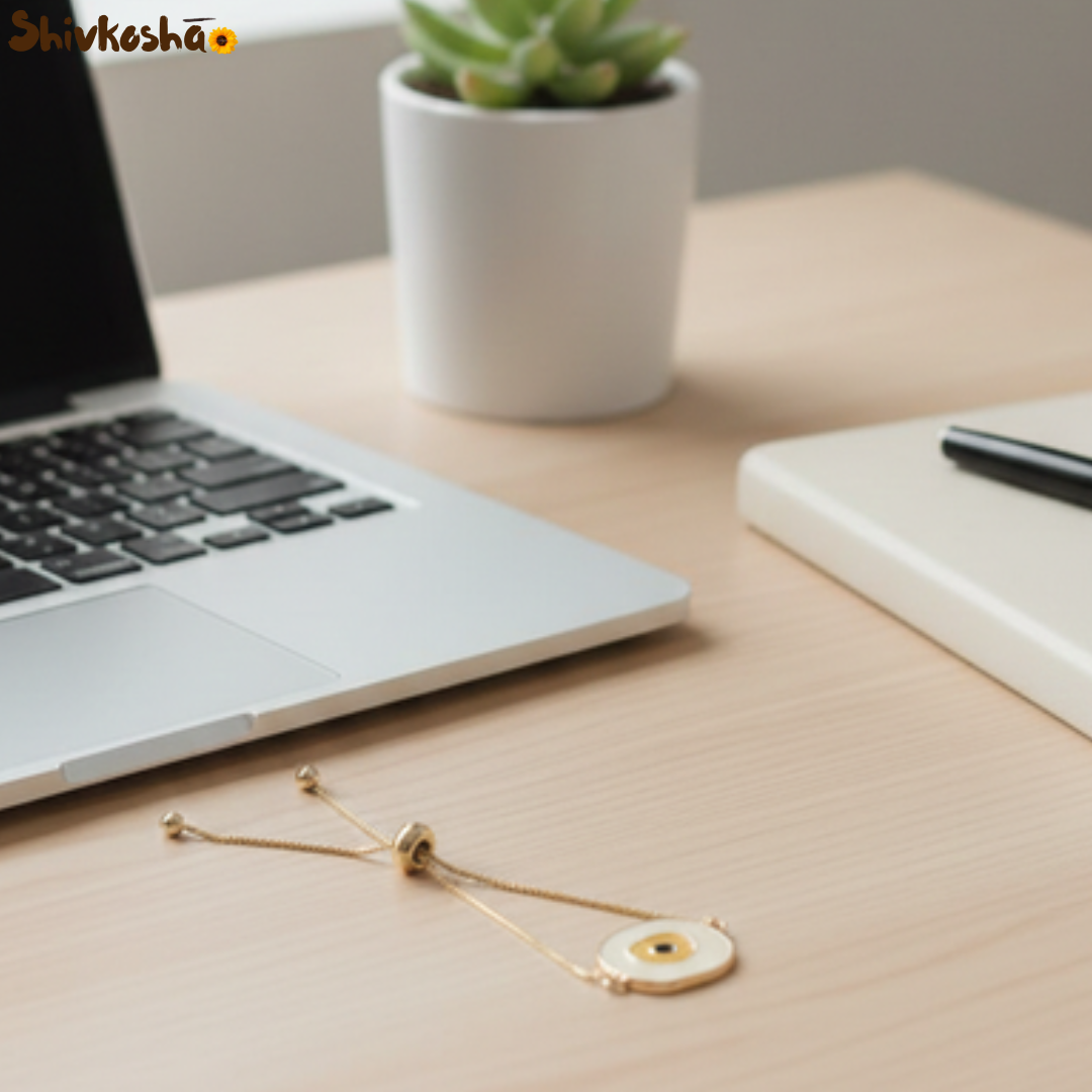 Shivkosha Golden Nazar Evil Eye Bracelet – Adjustable Luxury Protection Charm for Positivity & Good Luck