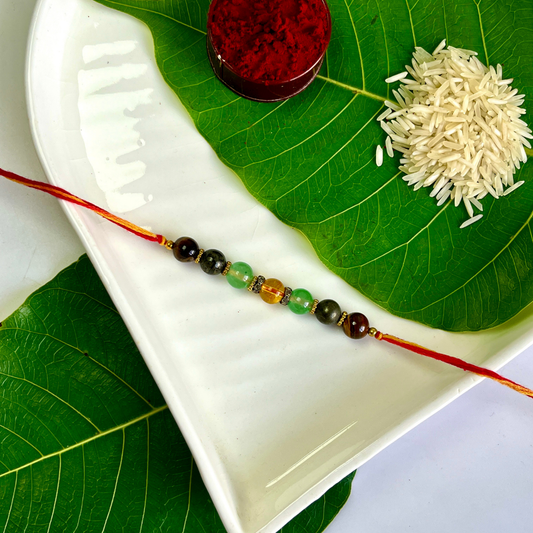 Money Magnet Rakhi – Citrine, Tiger Eye, Green Aventurine & Pyrite