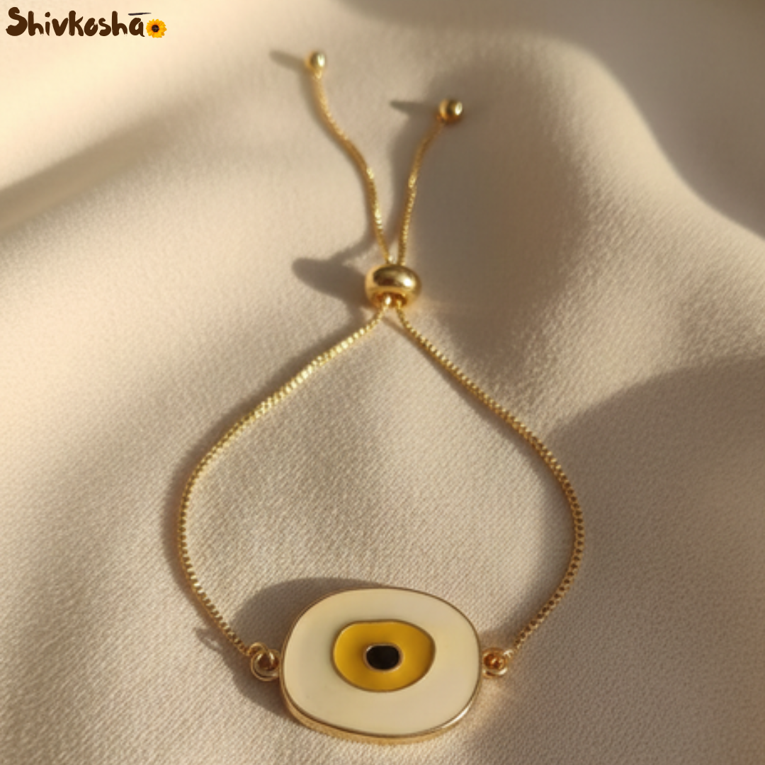 Shivkosha Golden Nazar Evil Eye Bracelet – Adjustable Luxury Protection Charm for Positivity & Good Luck
