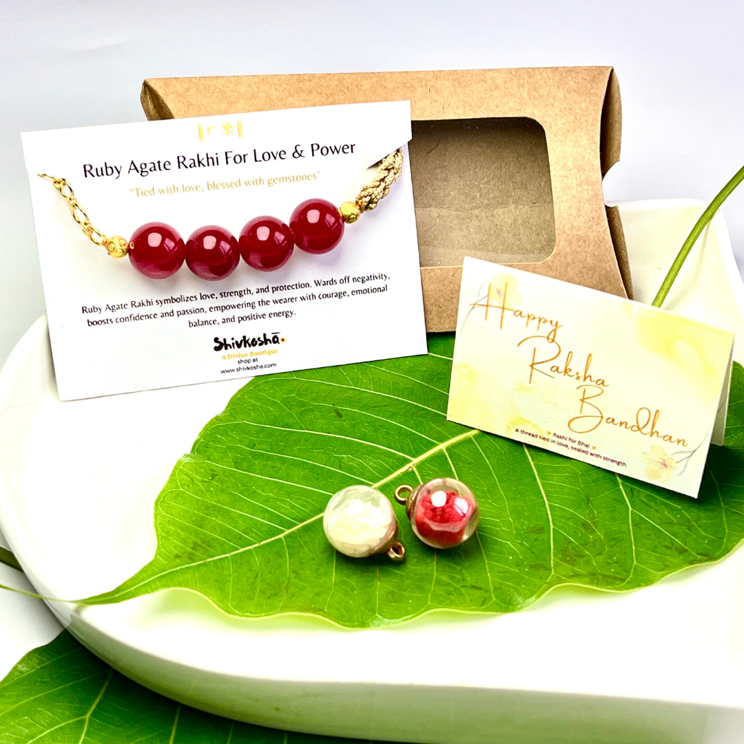 Ruby Agate Rakhi – 12mm Beads for Love & Strength