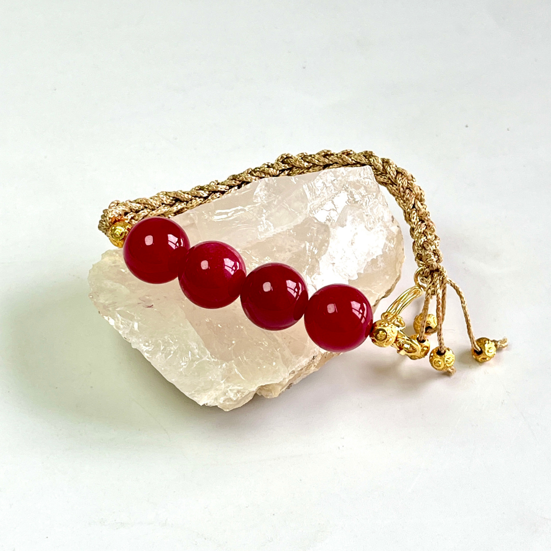 Ruby Agate Rakhi – 12mm Beads for Love & Strength