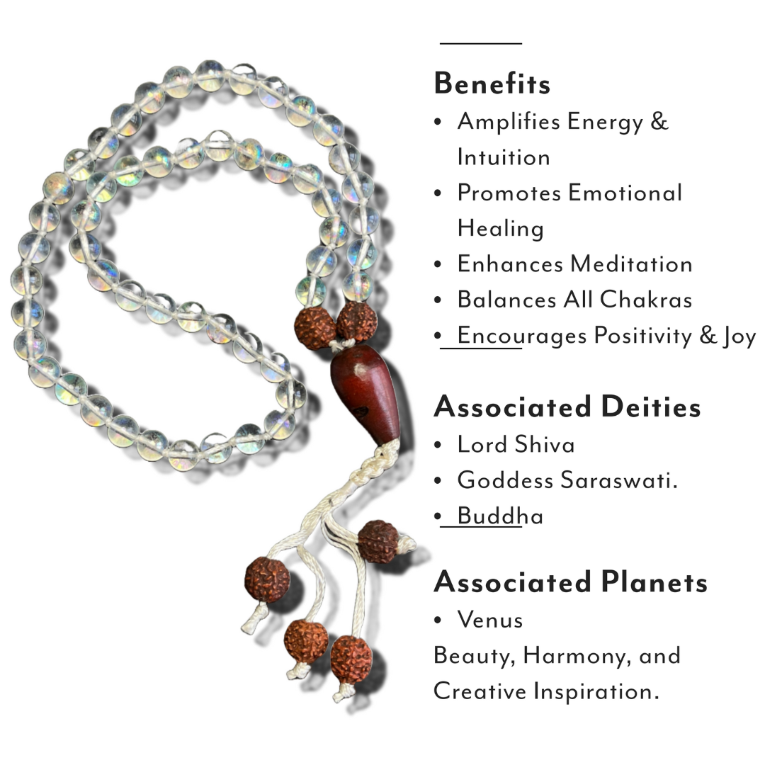 Aura Quartz Japa Mala For Energy Alignment, Positivity & spiritual Awakening (54 beads)