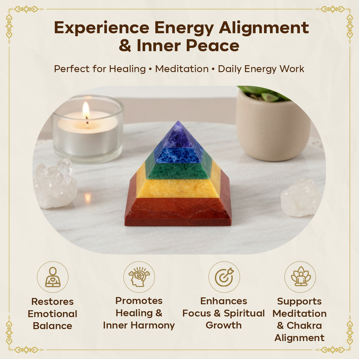 Seven Chakra Crystal Pyramid – Healing Energy, Meditation, Reiki & Vastu Balancing Stone