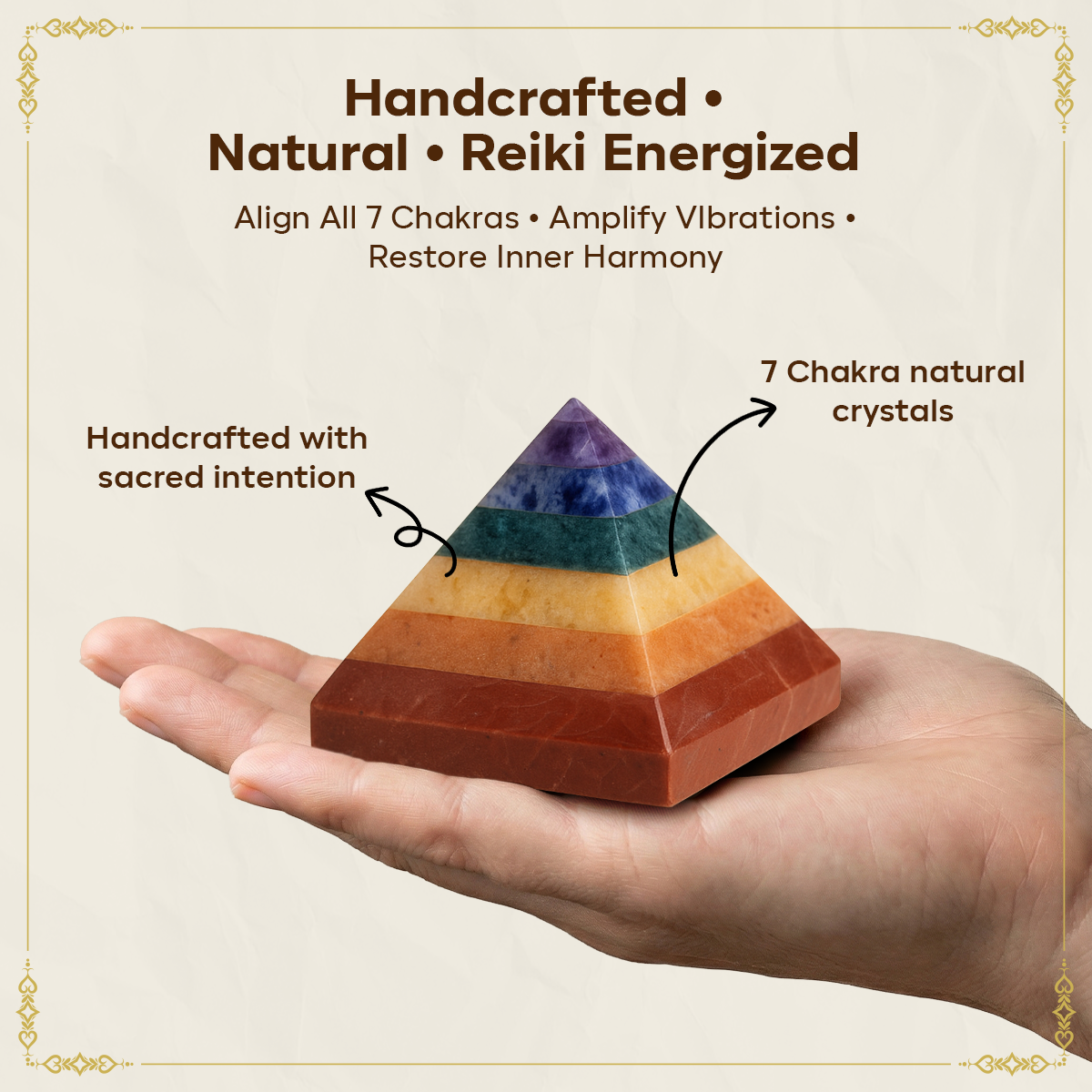 Seven Chakra Crystal Pyramid – Healing Energy, Meditation, Reiki & Vastu Balancing Stone