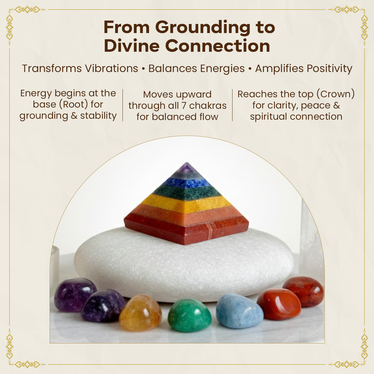 Seven Chakra Crystal Pyramid – Healing Energy, Meditation, Reiki & Vastu Balancing Stone