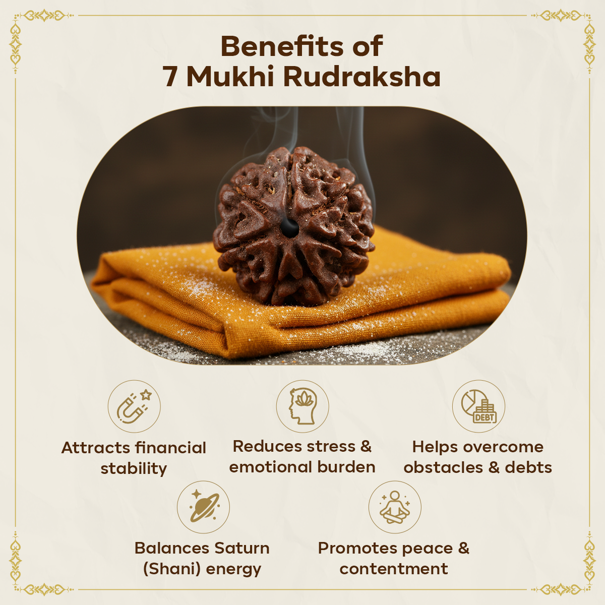 7 Mukhi 1.5 cm Rudraksha For Sacred Bead for Wealth, Prosperity & Saturn Blessings
