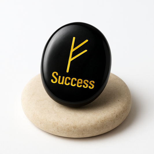 Success Rune Engraved Black Agate Stone – Manifestation, Confidence & Protection Crystal