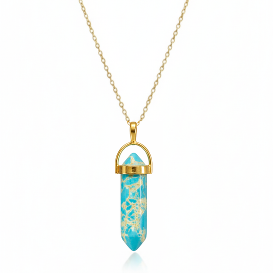 Turquoise Howlite Crystal Pendant with Gold-Tone Chain