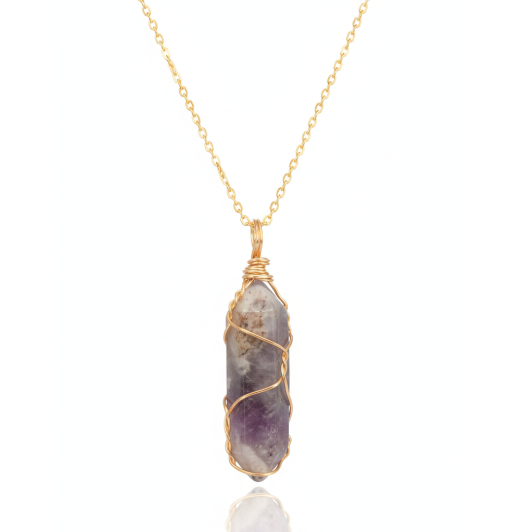 Amethyst Crystal Pendant with Gold-Tone Chain