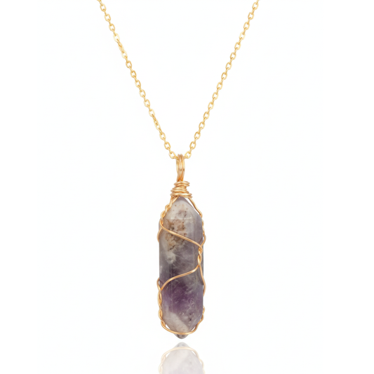 Amethyst Crystal Pendant with Gold-Tone Chain