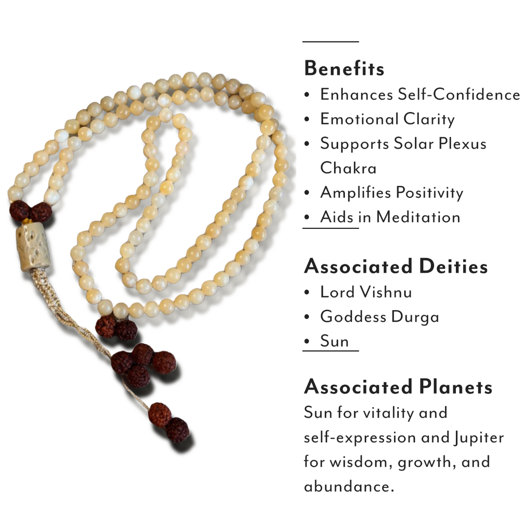 Yellow Calcite Japa Mala For Positivity,Confidence & Clarity