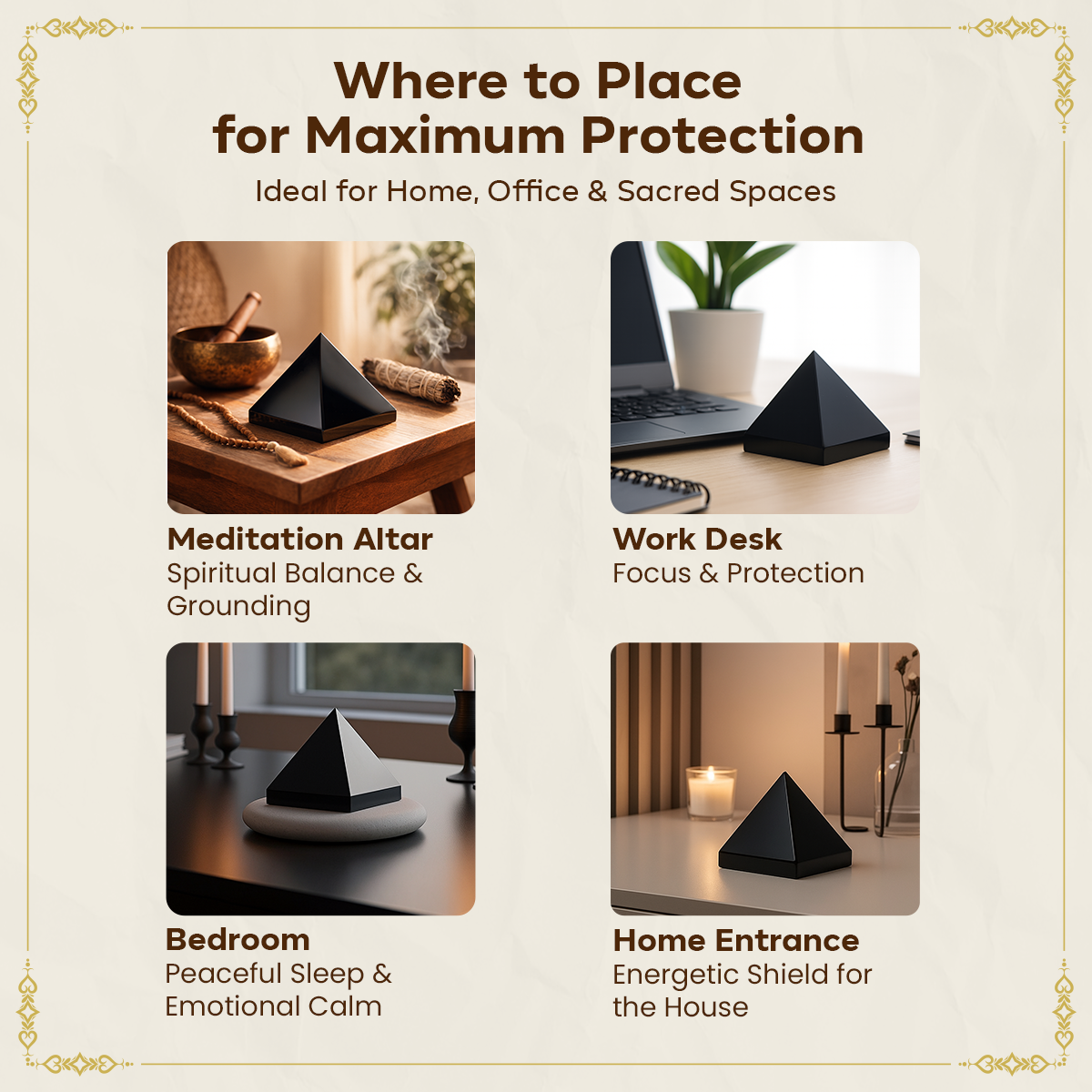 Natural Black Agate Pyramid - Protection, Energy & Healing for Home Decor, Reiki & Vastu