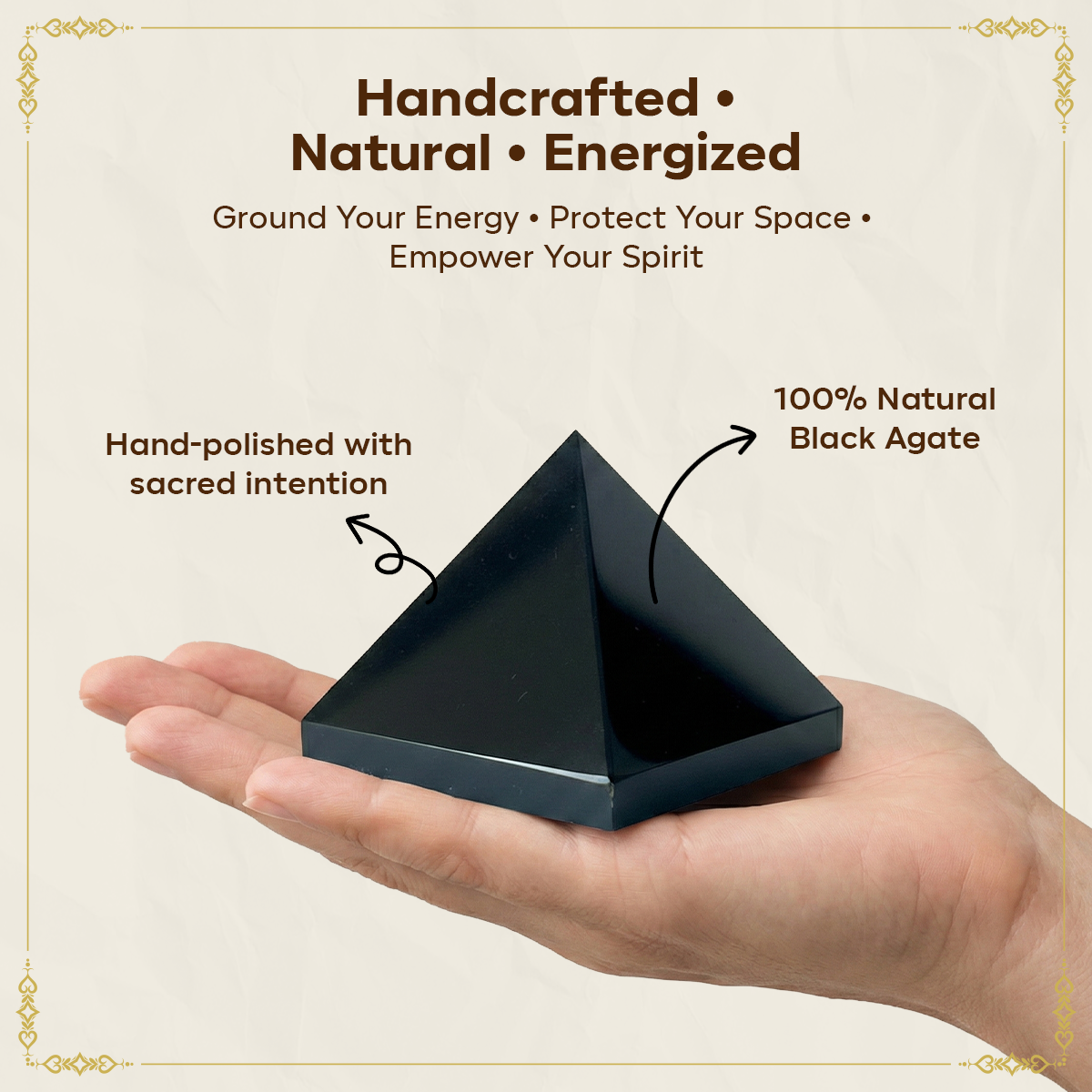 Natural Black Agate Pyramid - Protection, Energy & Healing for Home Decor, Reiki & Vastu