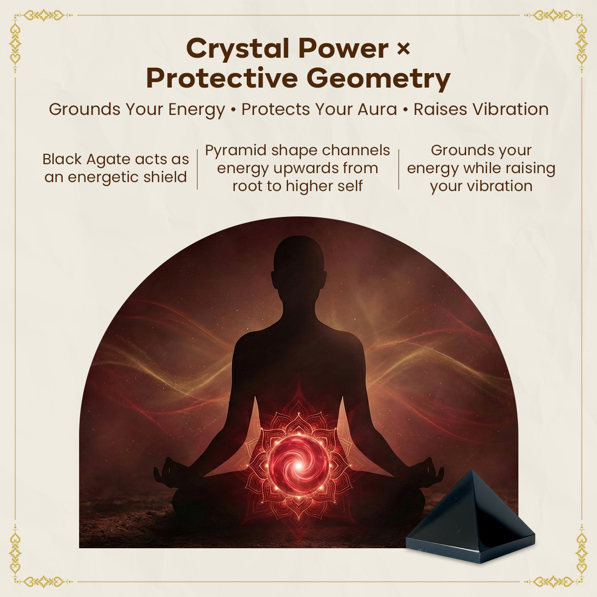 Natural Black Agate Pyramid - Protection, Energy & Healing for Home Decor, Reiki & Vastu