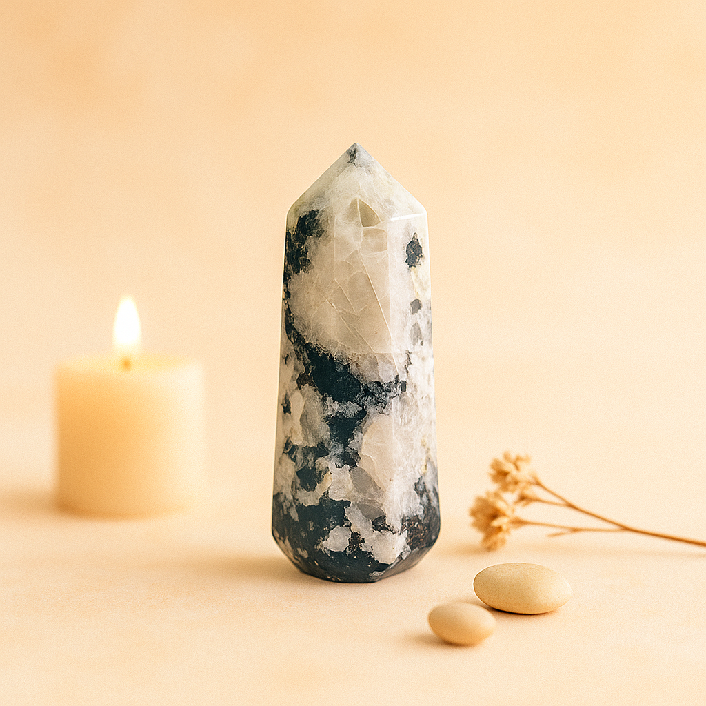 Natural Rainbow Moonstone Tower – Stone of New Beginnings, Intuition & Inner Peace