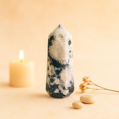 Natural Rainbow Moonstone Tower – Stone of New Beginnings, Intuition & Inner Peace