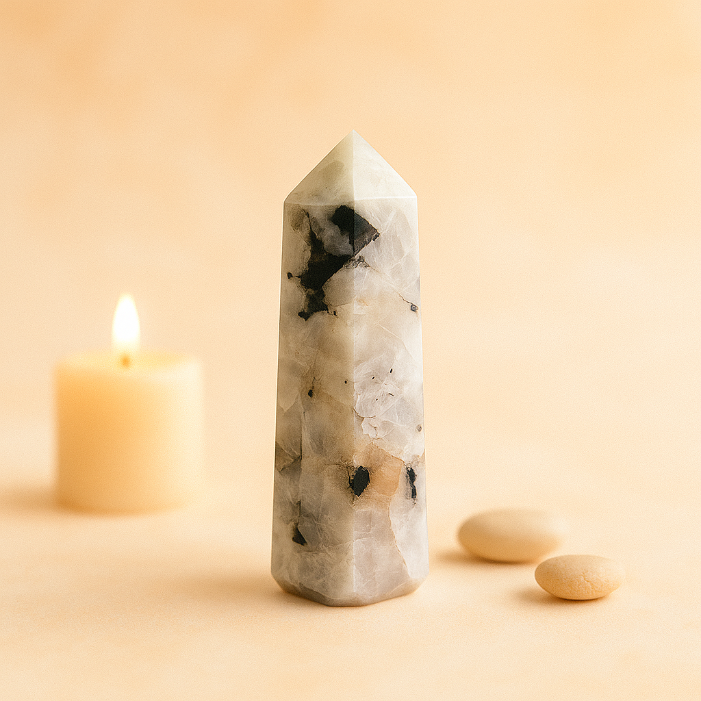 Natural Rainbow Moonstone Tower – Stone of New Beginnings, Intuition & Inner Peace