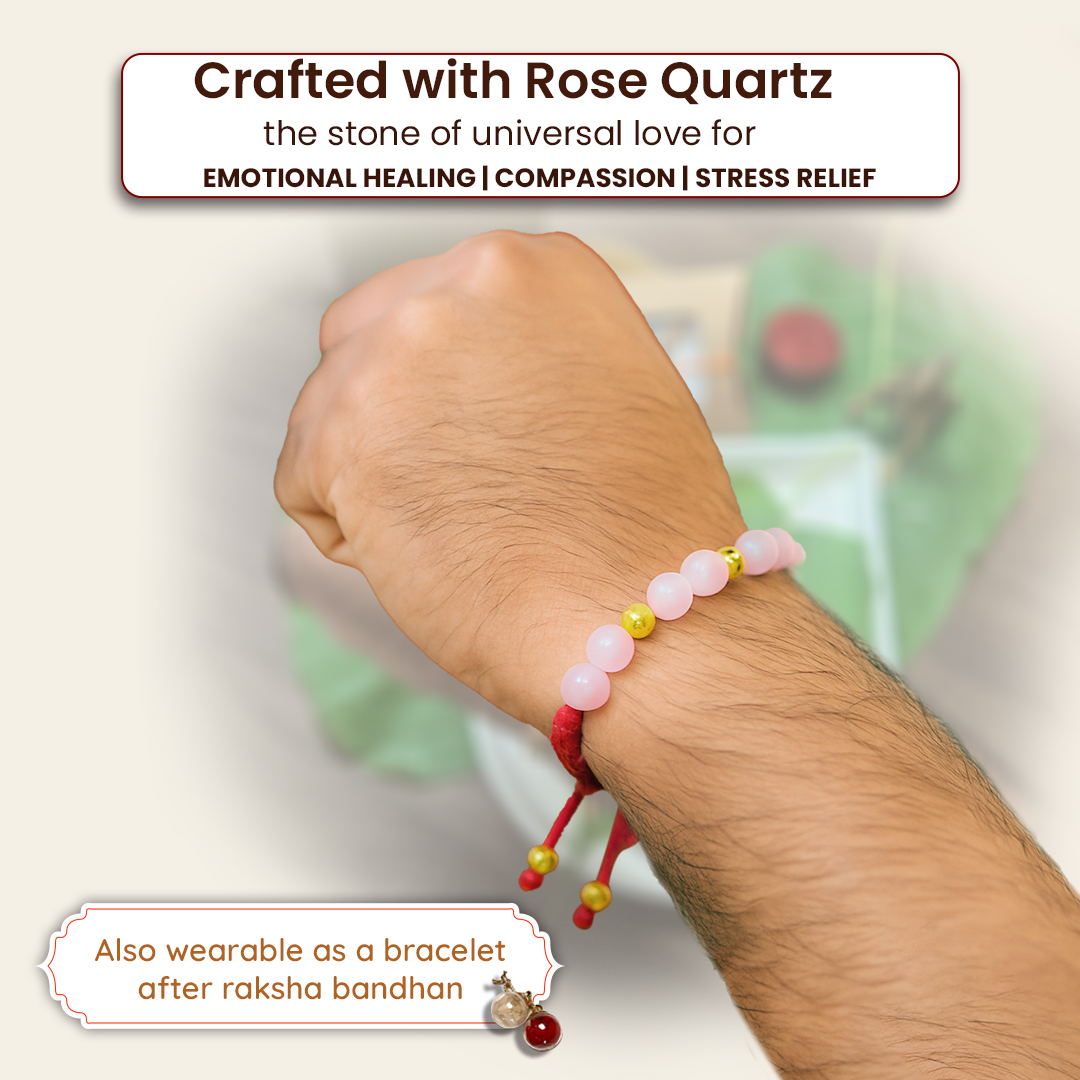 Rose Quartz Bracelet Rakhi for Love & Harmony