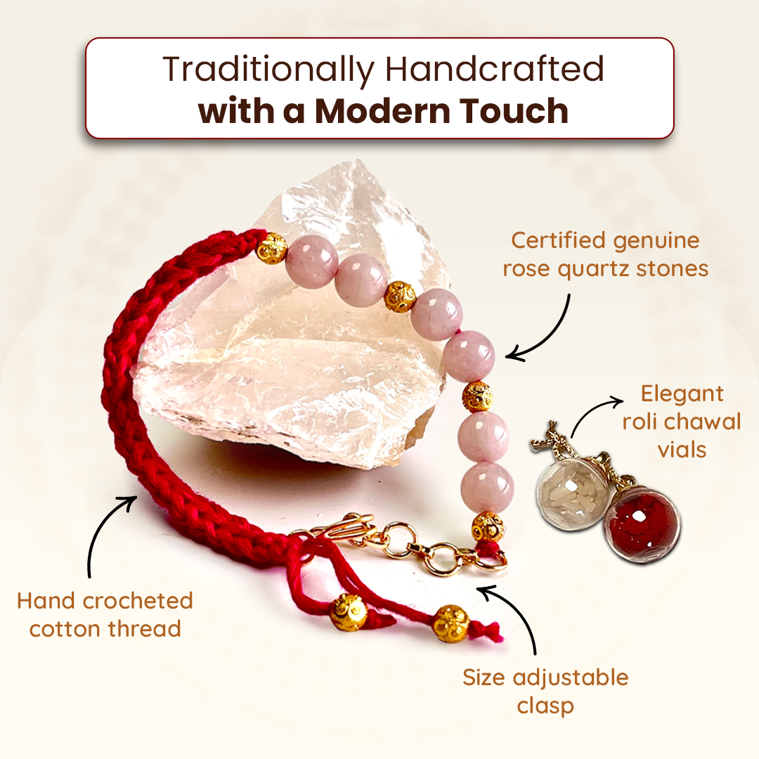 Rose Quartz Bracelet Rakhi for Love & Harmony