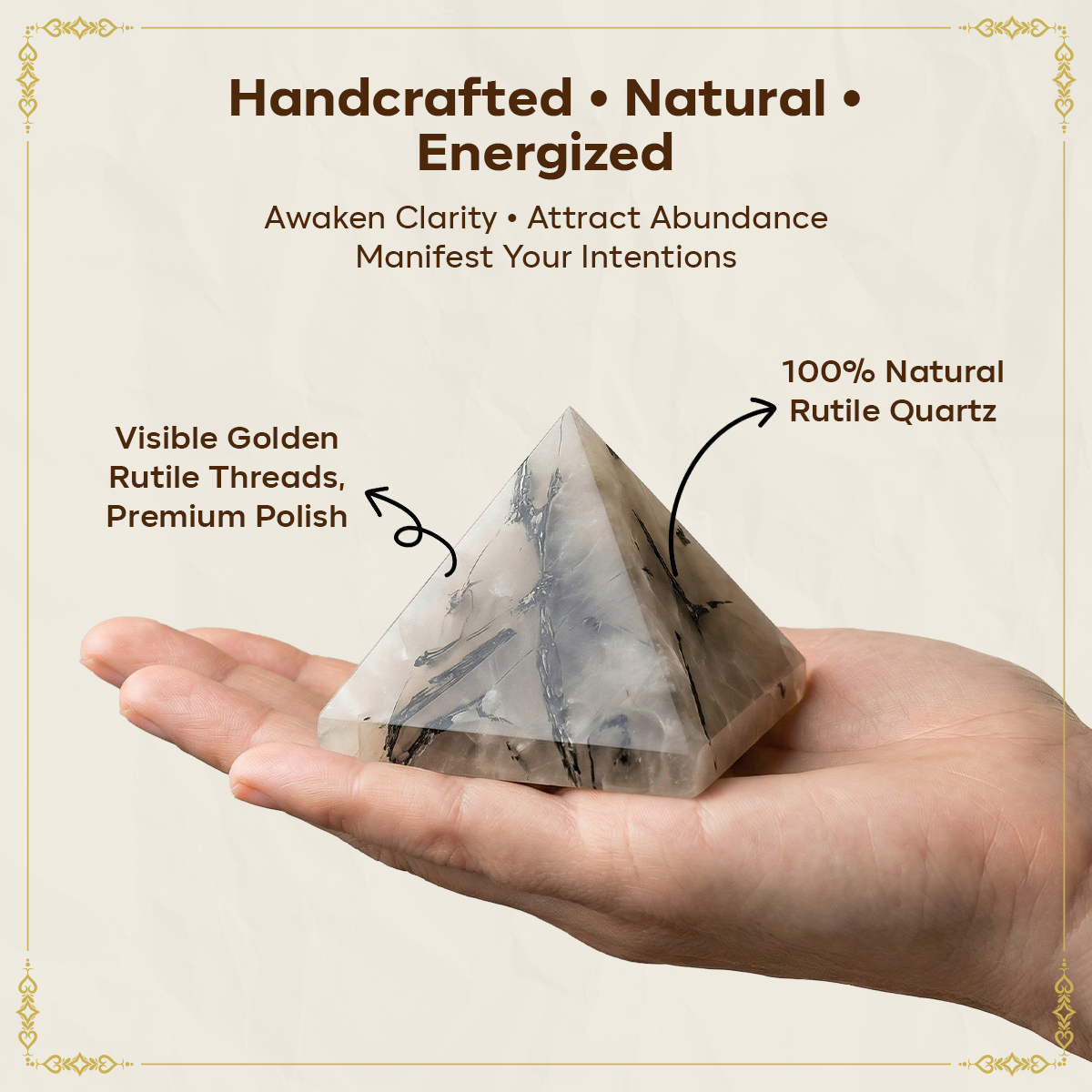 Natural Rutile Quartz Pyramid for Energy Amplification, Clarity, Manifestation, Meditation, and Home Decor