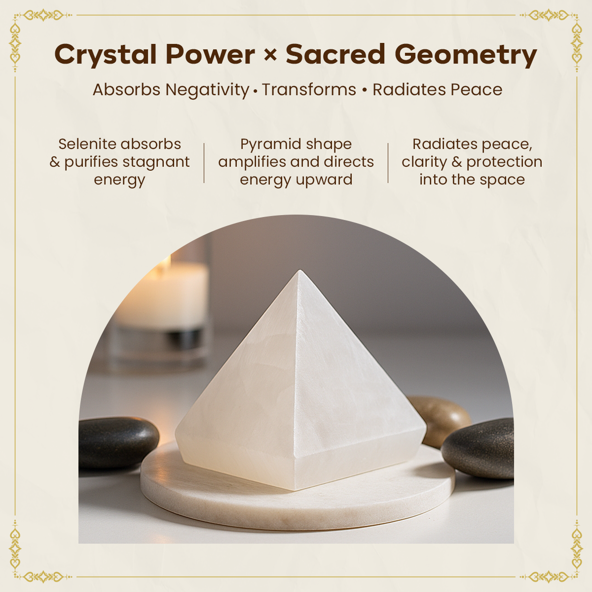 Natural Selenite Crystal Pyramid for Positive Energy, Vastu, Reiki and Chakra Healing