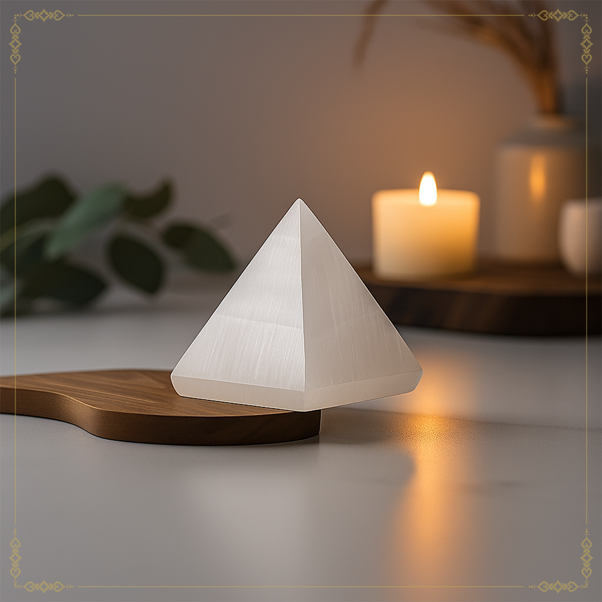 Natural Selenite Crystal Pyramid for Positive Energy, Vastu, Reiki and Chakra Healing