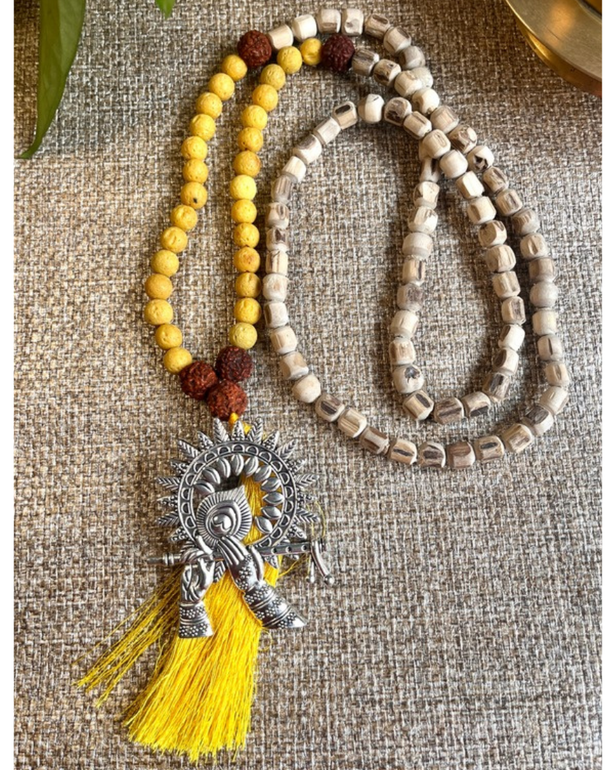 Tulsi & Yellow Lava Japa Mala For Devotion, Resilience & Spiritual Growth
