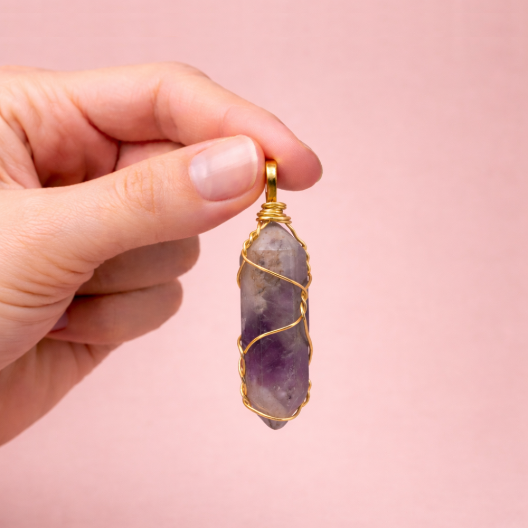 Amethyst Crystal Pendant with Gold-Tone Chain