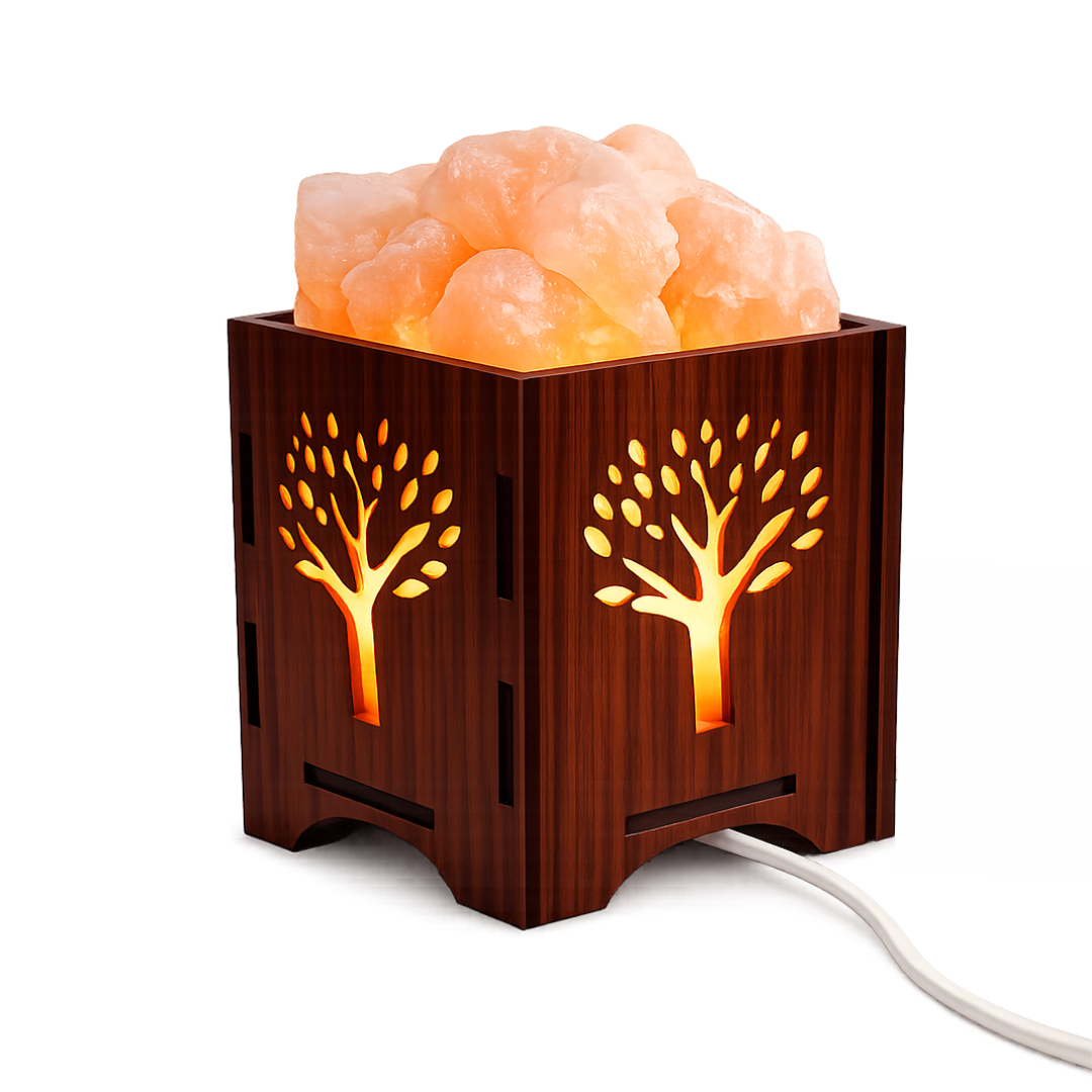 Himalayan Salt Lamp – Natural Crystal Glow in Wooden Tree Design