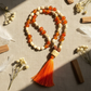 Tulsi and Carnelian (54+1) Guru Bead Japa Mala For Devotion, Strength & transformation