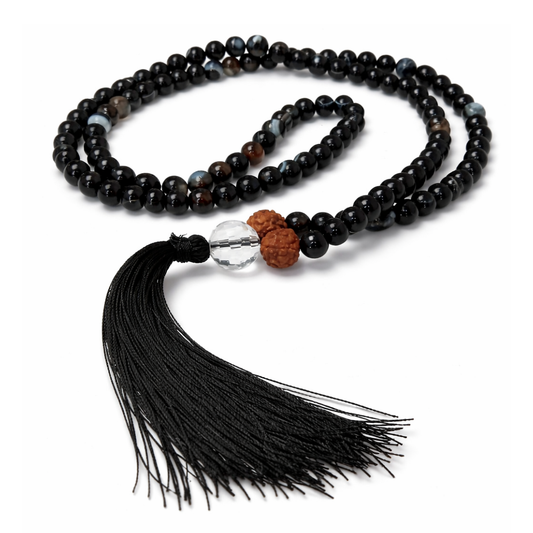 Black Hakik (108+1) Guru bead Japa Mala For Grounding, Protection & Focus