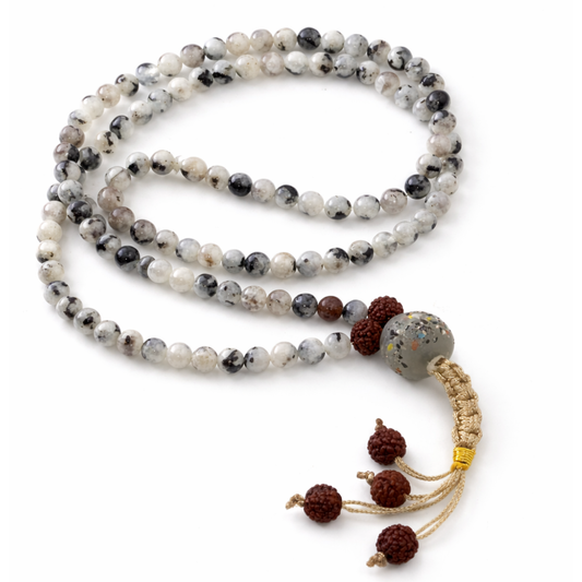 Rainbow Moonstone (108+1) Guru Bead Japa Mala For Intuition, Emotional Balance & Spiritual Growth