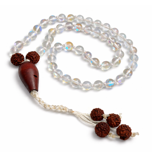 Aura Quartz (54+1) Guru Bead Japa Mala For Energy Alignment, Positivity & Spiritual Awakening