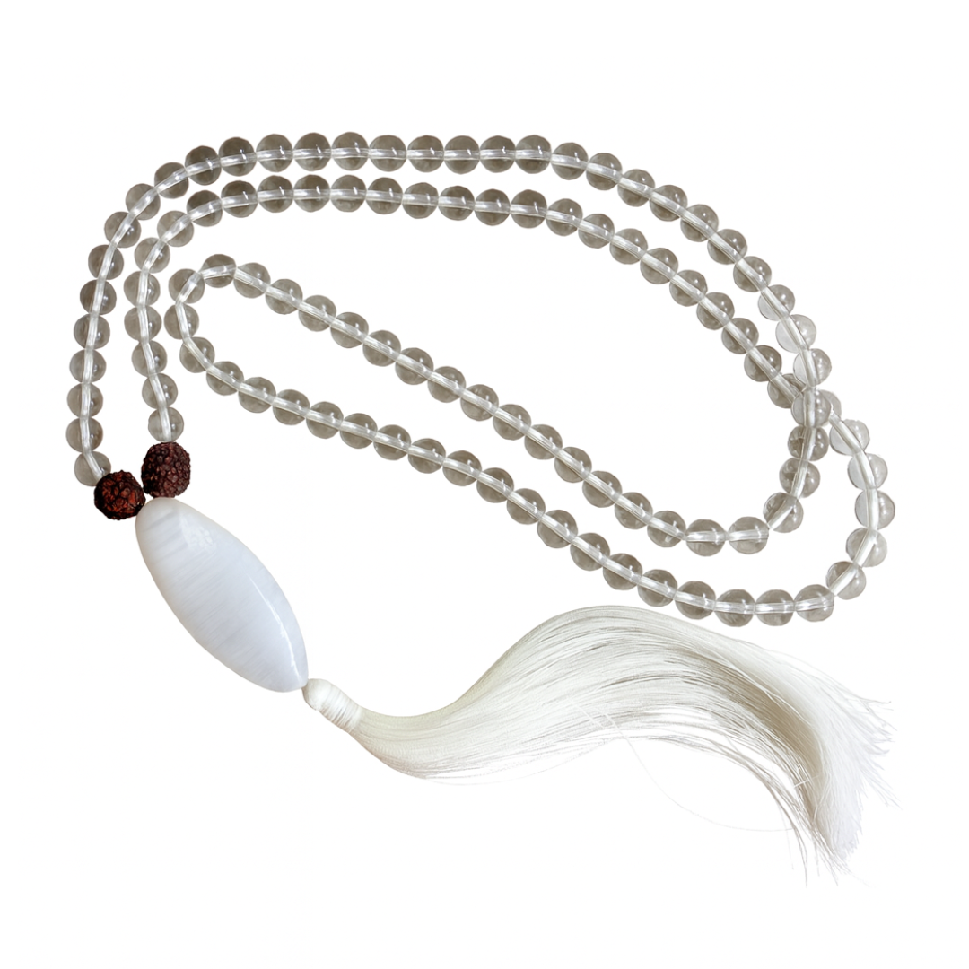Clear Quartz 108+1 Japa Mala For Clarity, Amplification & Purity