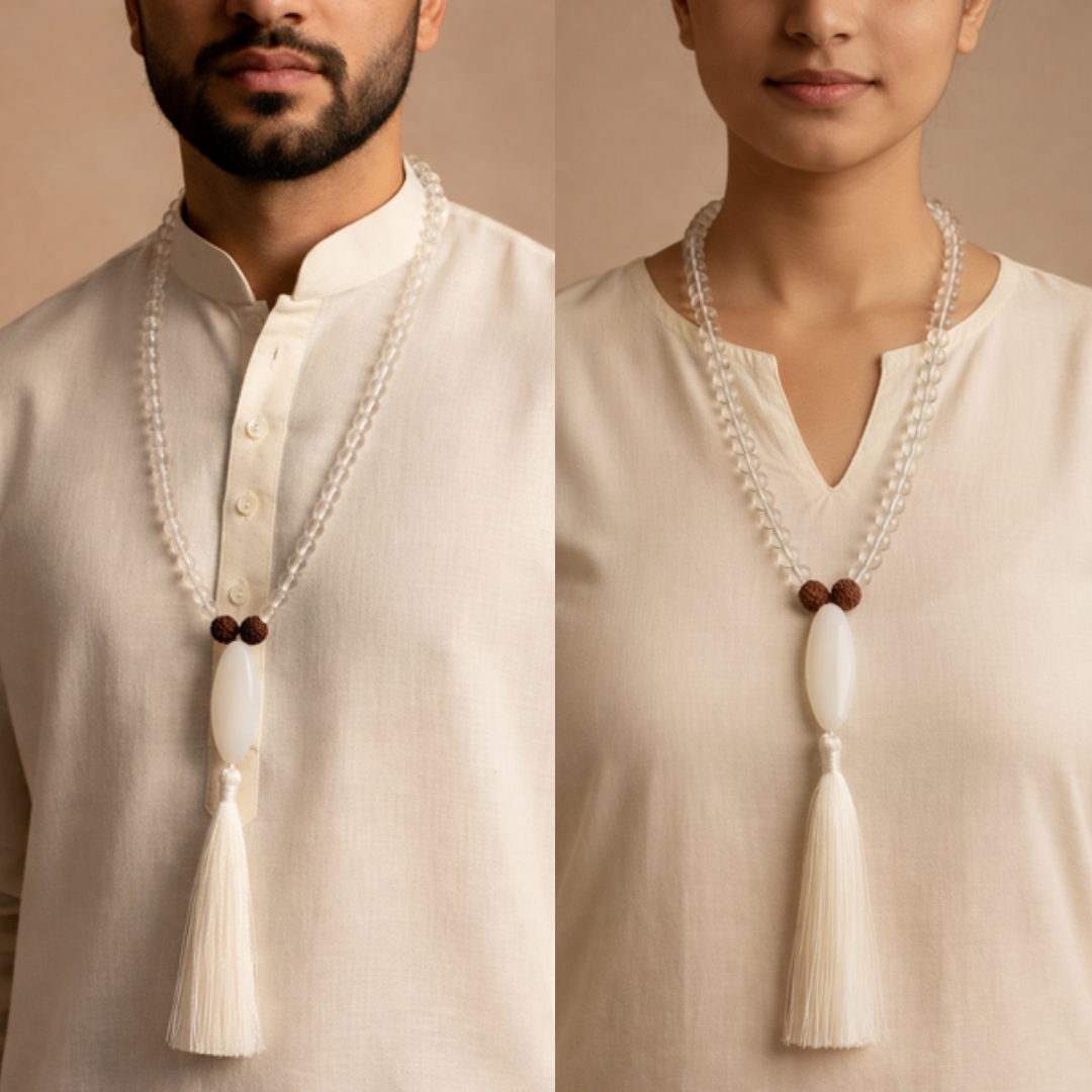 Clear Quartz 108+1 Japa Mala For Clarity, Amplification & Purity