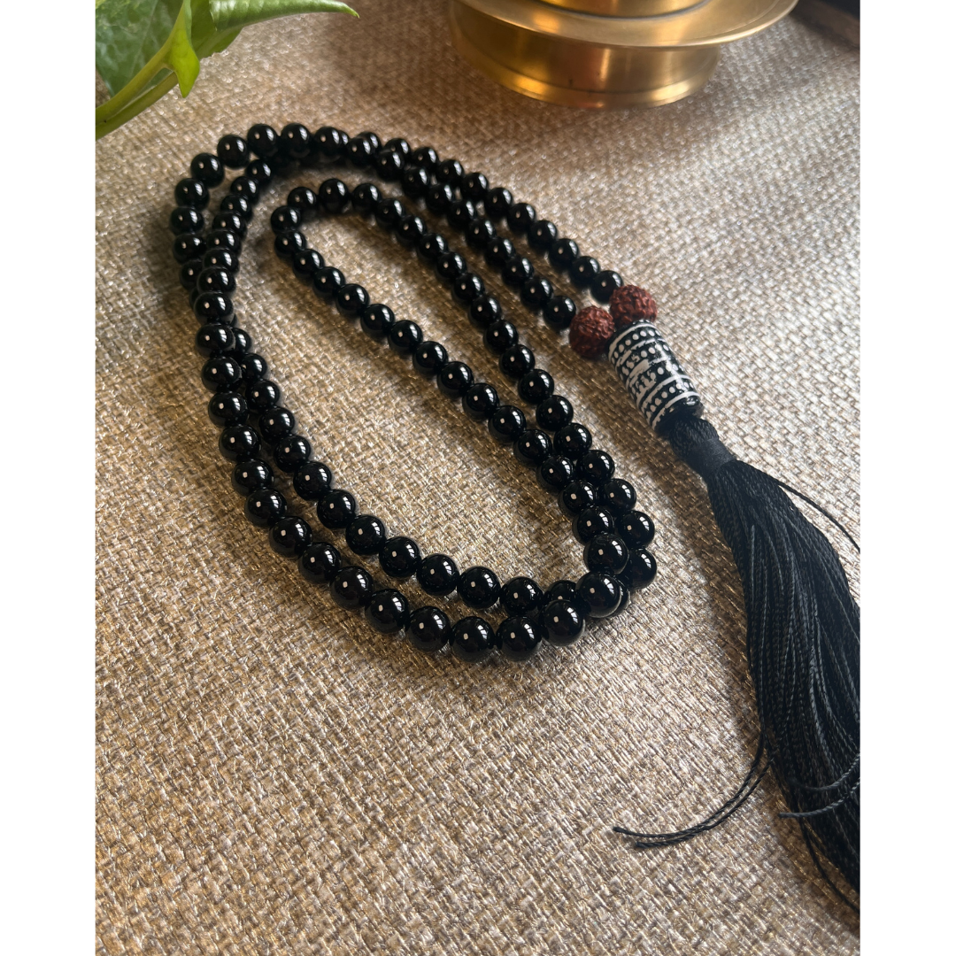 Black Tourmaline Japa Mala For Protection, Grounding, Resilience