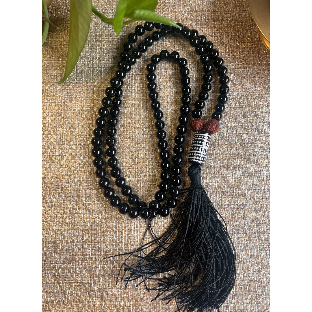 Black Tourmaline Japa Mala For Protection, Grounding, Resilience