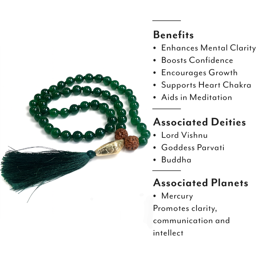 Green Onyx 54+1 (Guru Beads) Japa Mala For Calmness, Clarity & Inner Strength