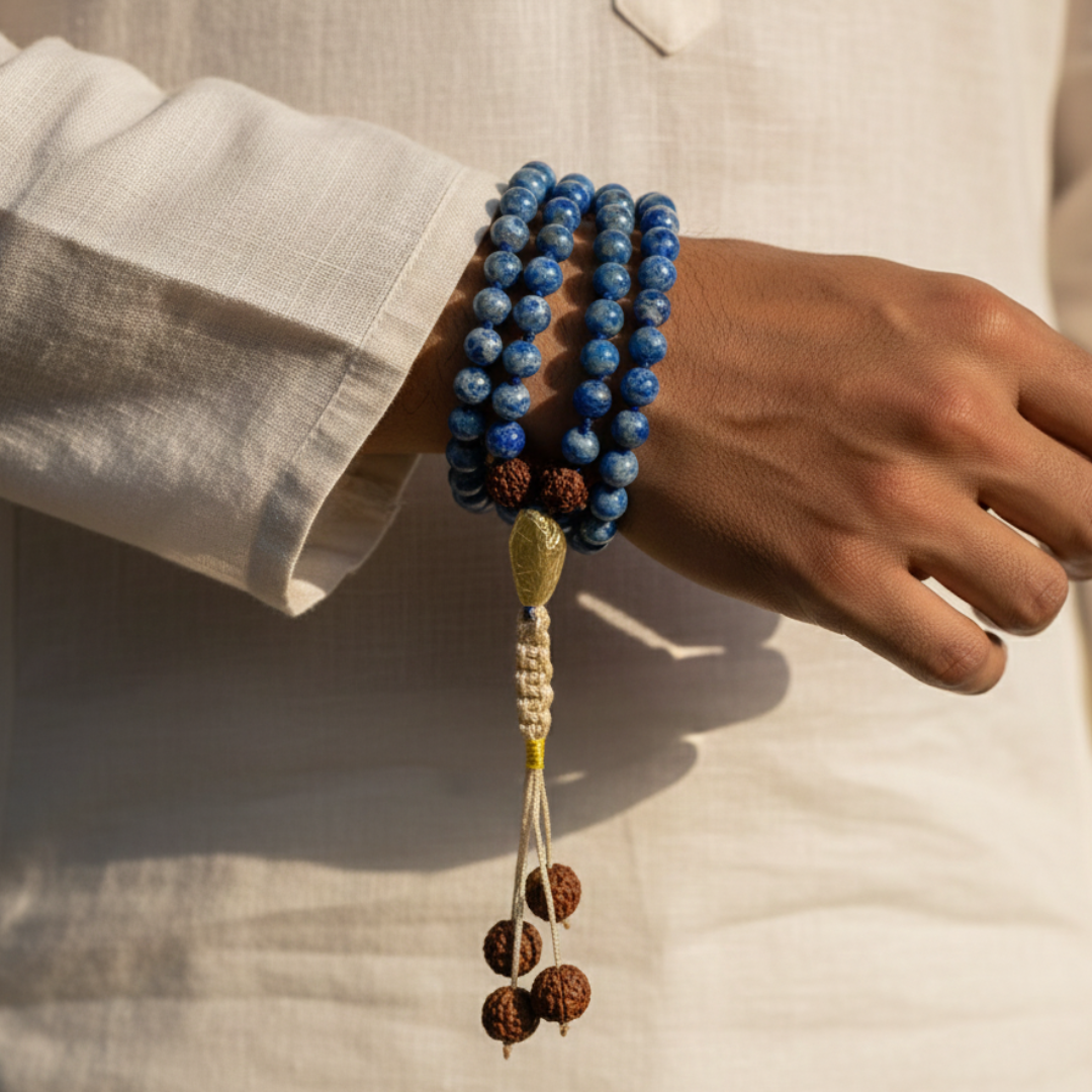 Lapis Lazuli (54+1) Guru bead Japa Mala For Wisdom, Clarity & Insight