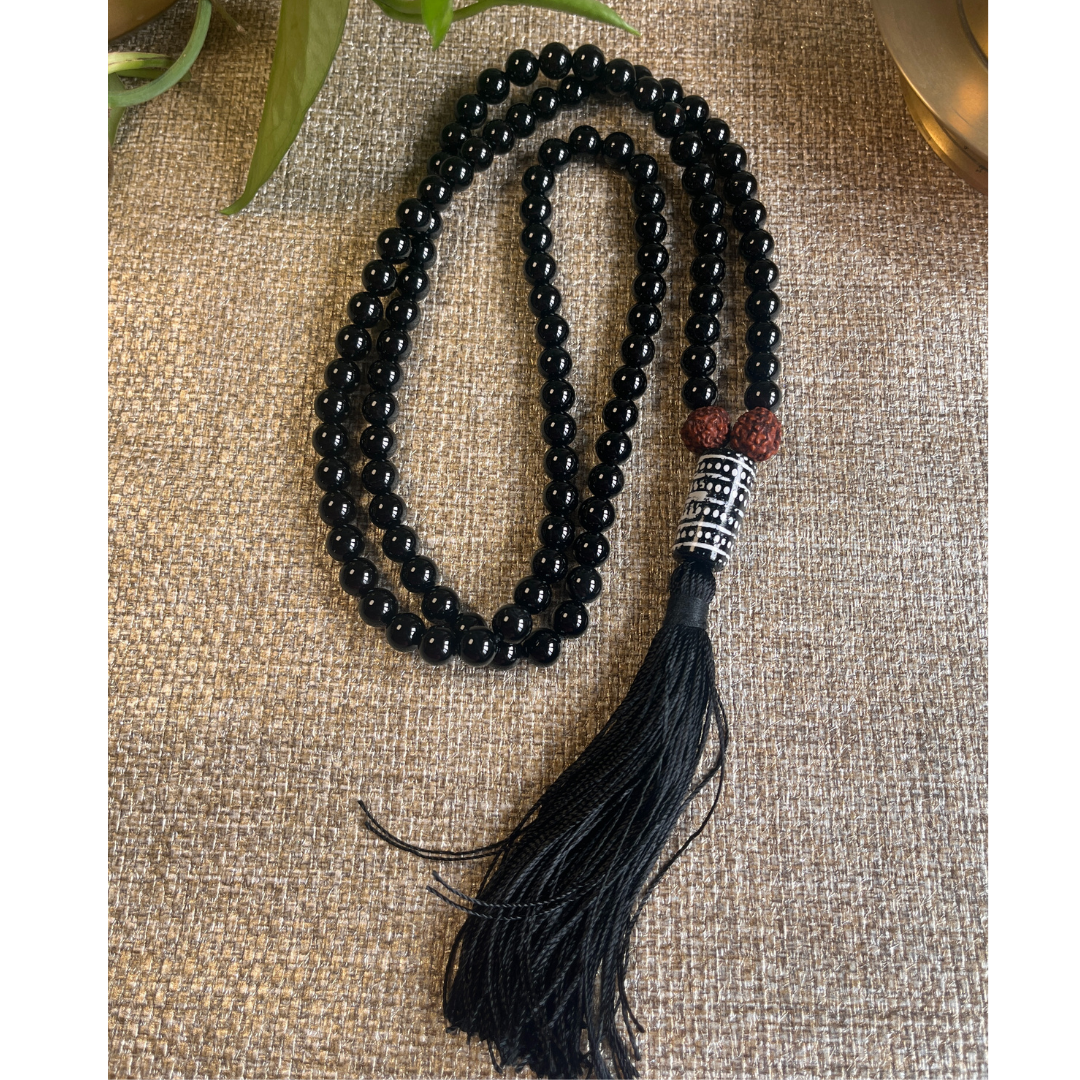 Black Tourmaline Japa Mala For Protection, Grounding, Resilience
