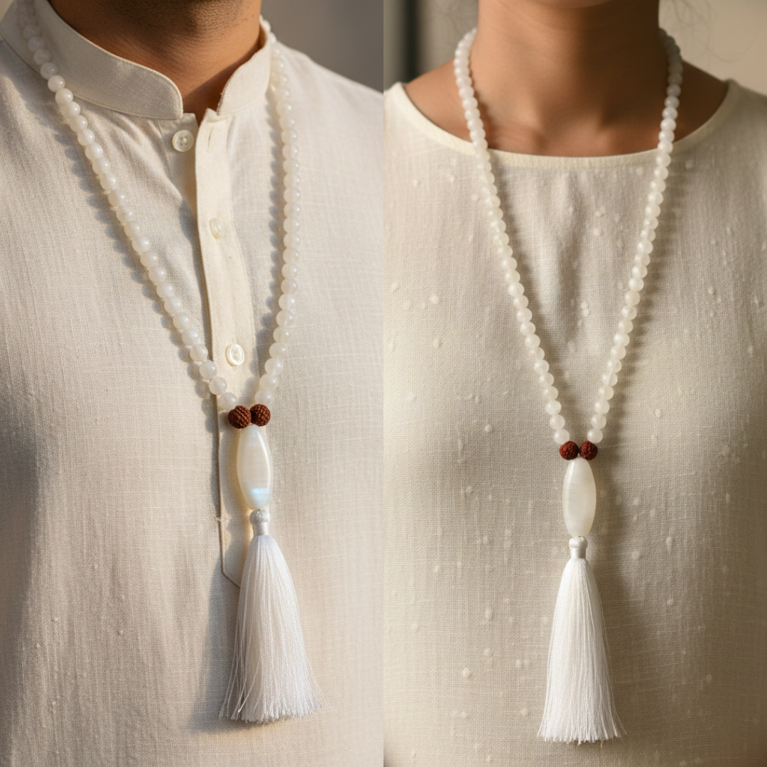 Moonstone (108+1) Guru Beads Japa Mala For Inner Peace, Intuition & Emotional