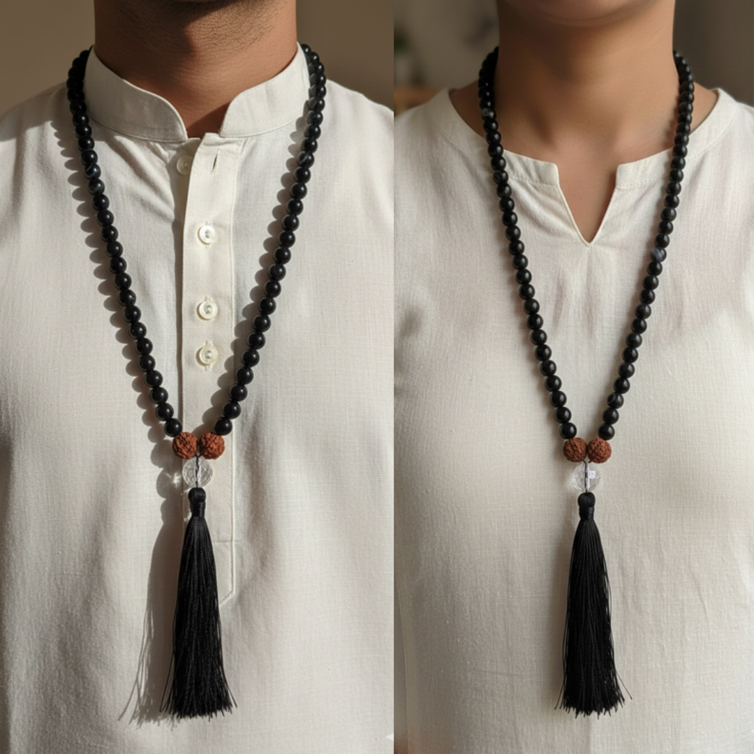 Black Hakik (108+1) Guru bead Japa Mala For Grounding, Protection & Focus