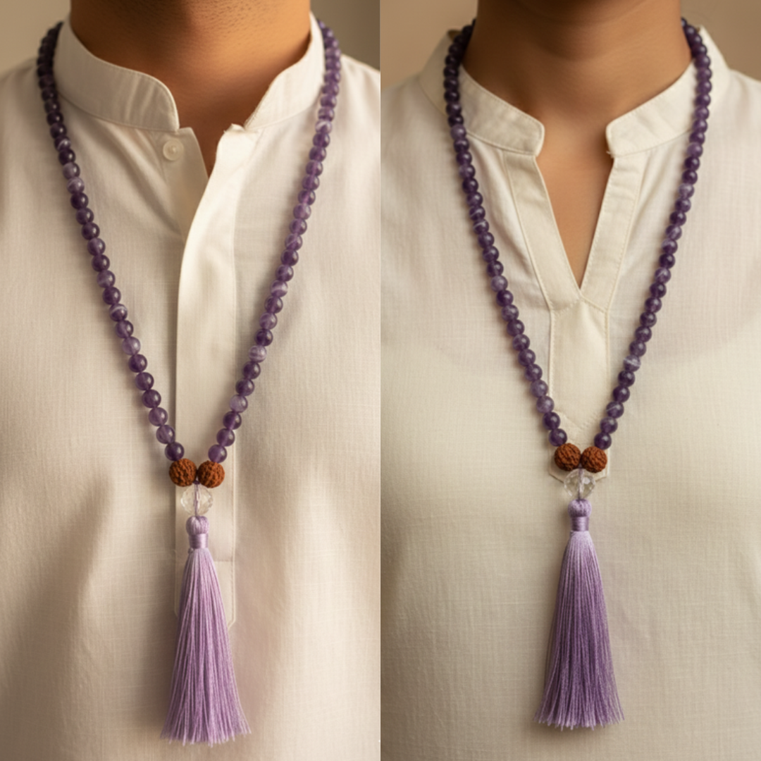 Amethyst (108+1) Guru bead Japa Mala For Calmness, Clarity & Intuition
