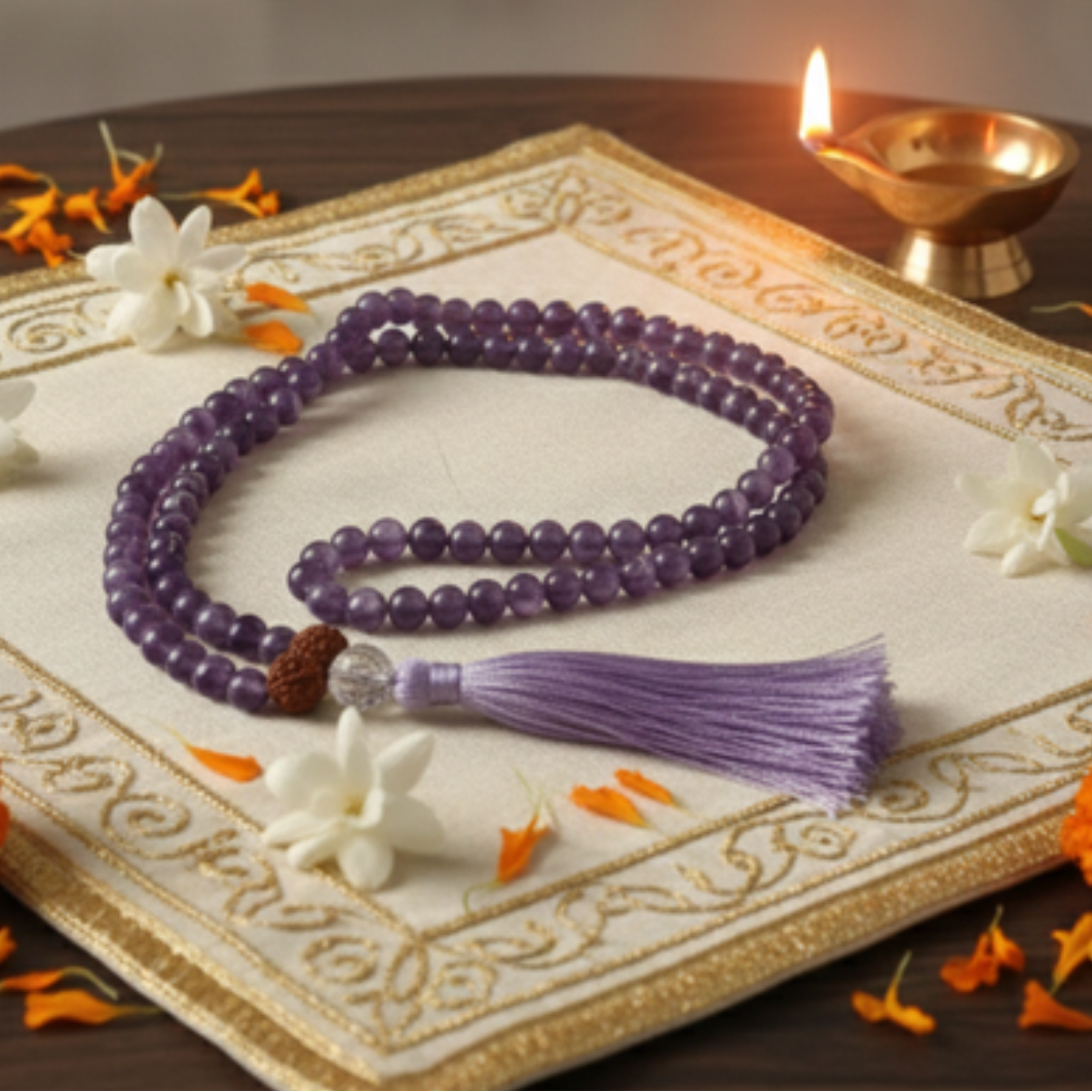Amethyst (108+1) Guru bead Japa Mala For Calmness, Clarity & Intuition